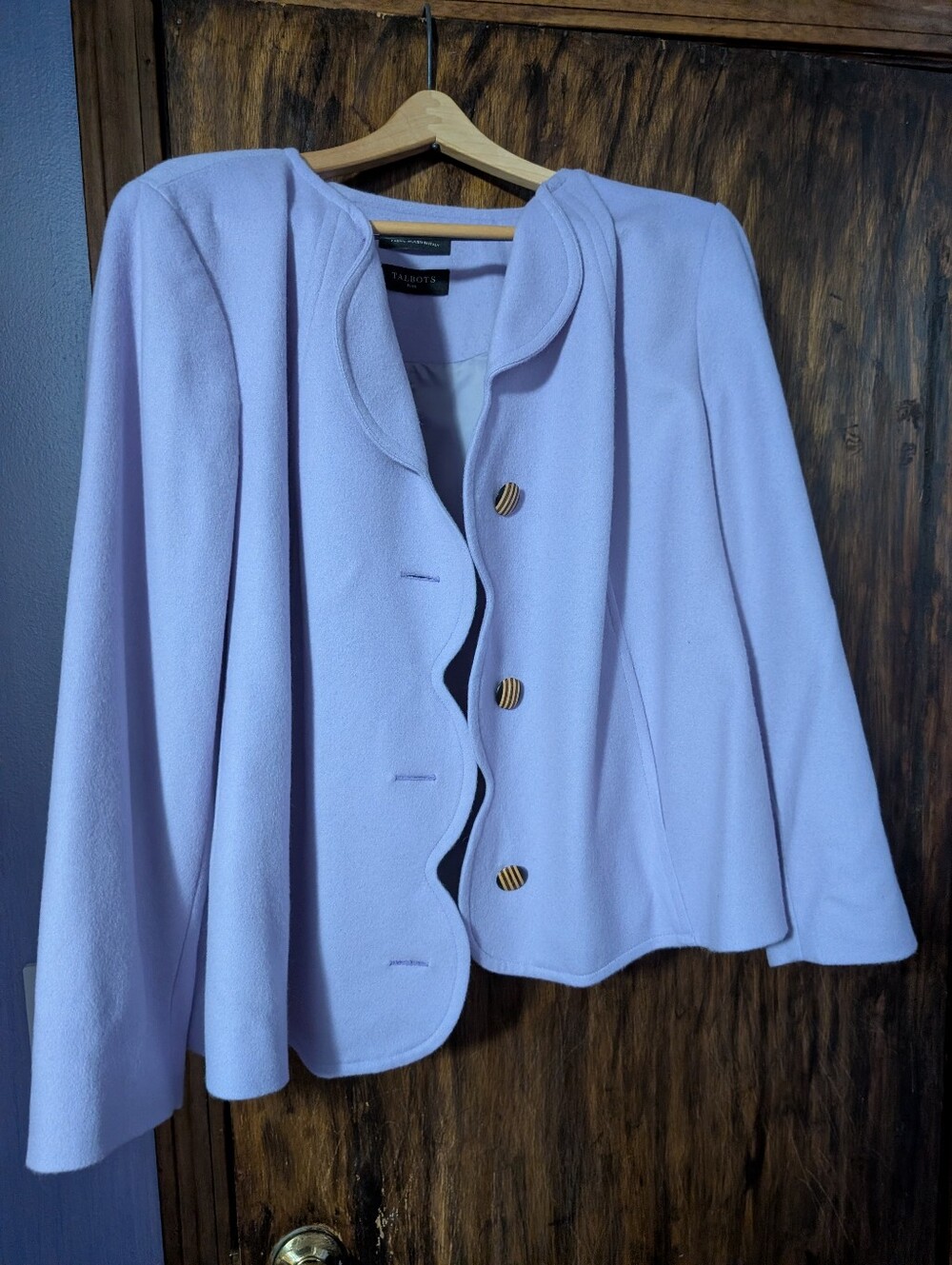 Talbots Light Lavender Scallop-Edge Blazer with Wooden Buttons